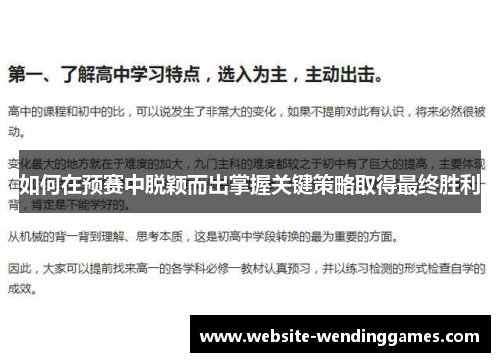 如何在预赛中脱颖而出掌握关键策略取得最终胜利